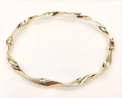 9ct Yellow Gold Bangle Oval Twisted Ribbon Style Hallmarked Italian Made Boxed • $115.19