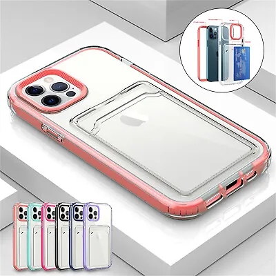 $8.13 • Buy For IPhone 14 13 12 11 Pro Max XS XR 7 8 Clear Case Card Holder Shockproof Cover