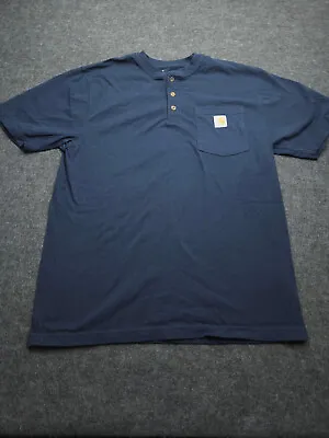 Carhartt Shirt Adult Medium Blue Yellow Outdoors Casual Button Pocket Cotton Men • $5.20