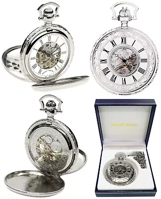 Mount Royal Twin-Lid 17 Jewel Skeleton Pocket Watch Chrome Free Engraving (B42) • $128.05