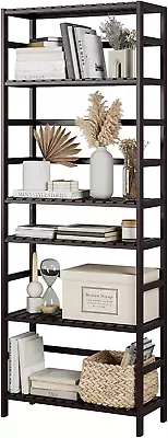 6-Tier Bamboo Shelf Bamboo Bookcase With Adjustable Shelves Free Standing Stor • $115.99