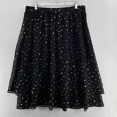 Monki Skirt Women's Sz L Black Gold Star Galaxy Celestial Sparkly Print Pull On • £13.61