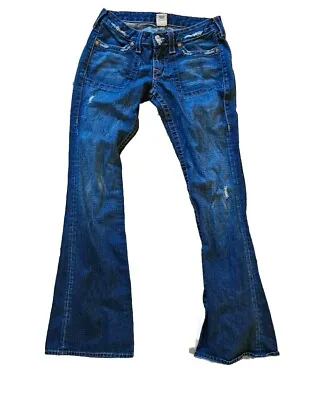 True Religion Jeans Women's Size 29 Tony Bootcut Dark Blue Denim Distressed  • $24.95