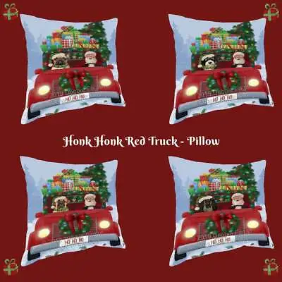 Christmas Honk Honk Red Truck Dogs Cats Photo Throw Decorative Pillow • $49.49