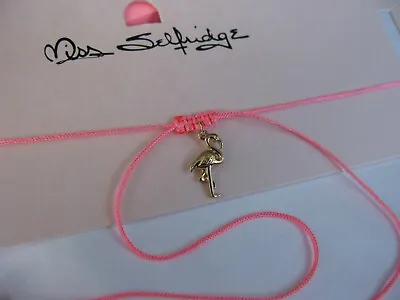 Miss Selfridge Lovely Choker Necklace Pink Silky String Flamingo Gold Tone • £6