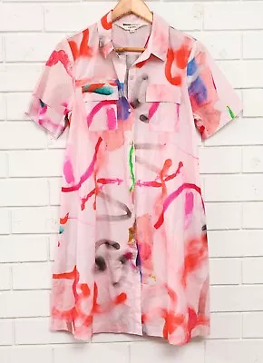 $72 • Buy Women's Miranda Skoczek X Gorman Pink Short Sleeve Button Up Knee Length Dress 8