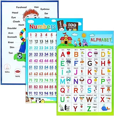 3 Pieces Educational Poster Laminated Wall Learning Chart Number And Alphabet • £10.39