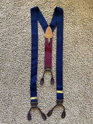 Trafalgar Navy Blue Burgundy Maroon Y Back Dress Suspenders Leather Braces Ends • $29.97
