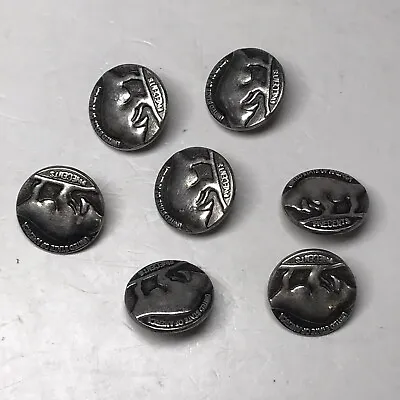 7 Pcs Buffalo Nickel Metal Silver Pewter BUTTONS 5/8  NEW VINTAGE REPLICA CRAFTS • $4.99