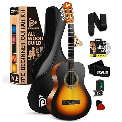 Pyle 34   Beginner Acoustic Guitar Kit 1/2 Junior Size All Wood Instrument • $72.99