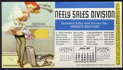 CALENDAR GIRL In Wind GIL ELVGREN 1969 Blotter Whoosh Pretty Lady Stockings • $9.95