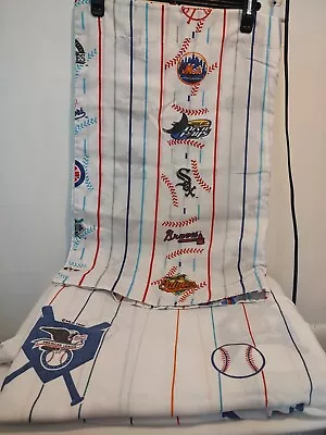 Vintage 90s MLB Baseball Logos Pillowcase Twin Flat Bed Sheet Bibb Company Set • $14.95