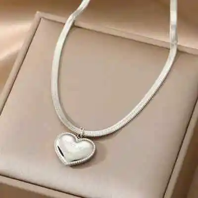 Stainless Steel Necklace Cute Heart I LOVE YOU MORE Pendant & Herringbone Chain • $12.99