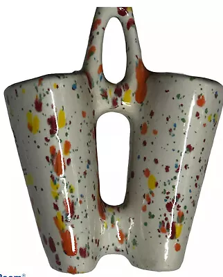 Mid Century Pottery Splattered Paint Design Double Vase • $24.95