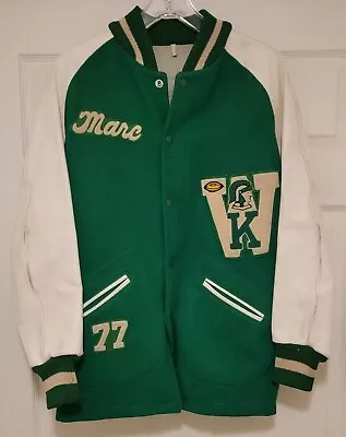 Vtg 1970s DeLong Wool Leather Varsity Football K.W. Trojans Letterman Jacket 44 • $54