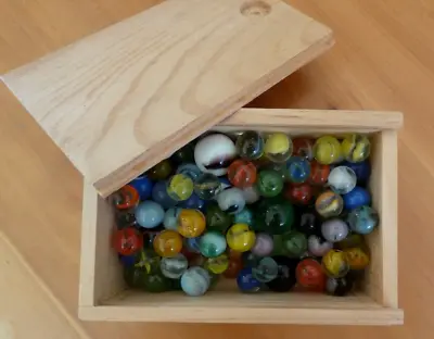 Vintage Marbles In Wood Box Great American Marble Factory Over 110 Marbles • $38