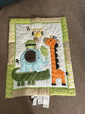 Circo White Baby Blanket ~41 X 32 Elephant Giraffe Alligator Owl Bee Safari • $55