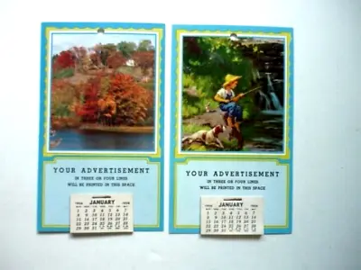 TWO Vntg 1956 Salesmans Pocket Calendar - Samples: Fall And Boy With Dog Fishing • $17