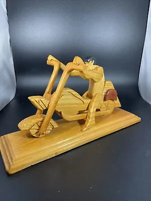 Wooden Person On A Motorcycle Figurine Statue Hand Man • $10