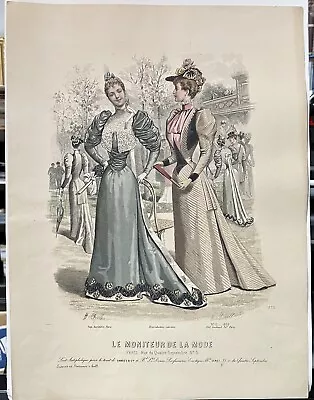 French Fashion Print ”La Mode Illustrée  1892 Original Hand Colored Signed • $19.95