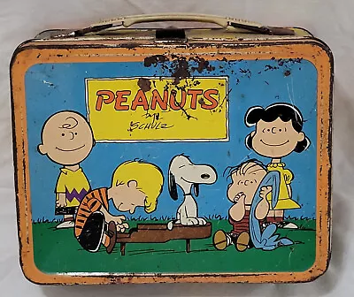 1959 Peanuts Orange Metal Lunchbox No Thermos Rare Vintage • $27.47