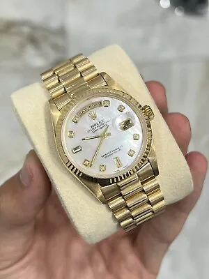 Gents 18ct Gold Rolex Day-Date 36mm 18238 Custom White MOP Diamond Dial • £14495