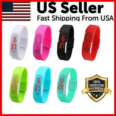 Mens Womens Sports Digital Silicone Rubber LED Waterproof Bracelet Wrist Watch • $4.99