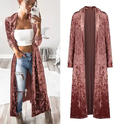 Women Velvet Long Kimono Open Front Cardigan Jacket Coat Cover Up Outerwear • $35.52