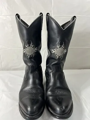 Harley Davidson  Black Cowboy Boots Size 1O Mens Embroidered Vintage • $45