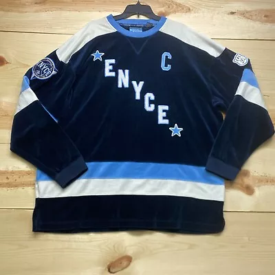 VINTAGE Enyce Sweatshirt XXXL Blue Crewneck Velour Pullover Hockey Y2K * • $36.79