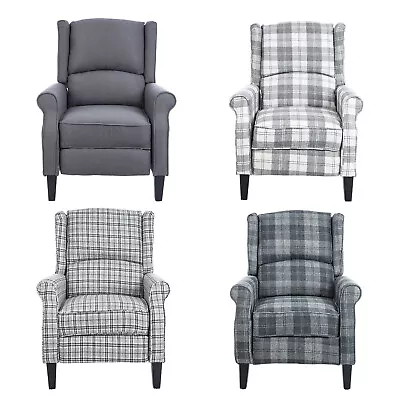 Wing Back Fireside Check Fabric Recliner Armchair Tartan Sofa Lounge Chair New • £204.39