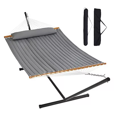 VEVOR Double Quilted Fabric Hammock Two Person Hammock With Stand 480lb Capacity • $126.99