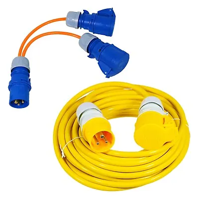 16A Extension Lead 14m 110V 1.5mm Extra Long Power Cable + 2 X 16 Amp Splitter • £42.69