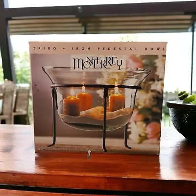 1996 Monterrey Clear Glass Bowl With Iron Pedestal Candle Holder Stand • $24.99