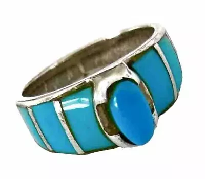 VINTAGE REYNESTA LELAND~ZUNI Sterling Silver SLEEPING BEAUTY TURQUOISE Ring • $65