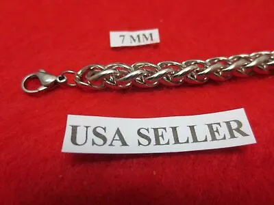 30 Inch Stainless Steel Silver 7mm Wheat Rope Chain  Necklace • $10.20