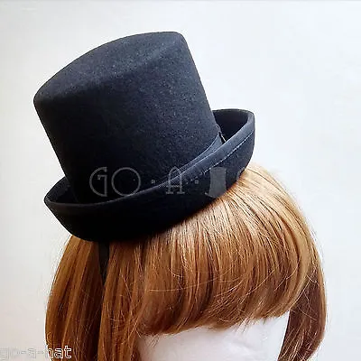 VINTAGE Wool Felt Mini Top Hat Women Party Topper QUALITY Fascinator | Black • $16.99