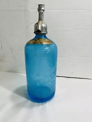 Vintage Blue Czechoslovakia Glass Seltzer Bottle L&D Beverages New York Lable • $38.50