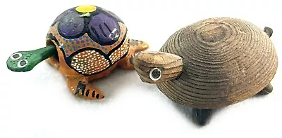 Vintage Pair Of Wooden Handmade Turtle Miniatures  • $4.48
