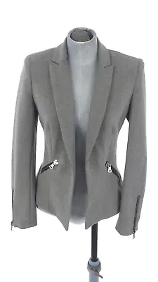 Zara Blazer Grey Zip Lined Smart Office Lined Suit Faux Pockets Jacket Size S • £14.99