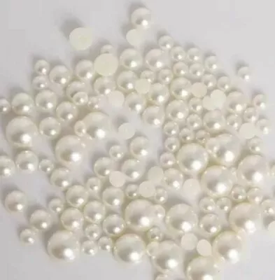 £2.49 • Buy Flat Back Acrylic Ivory Half Round Pearls Art Craft Face Embellishment 4mm-10mm