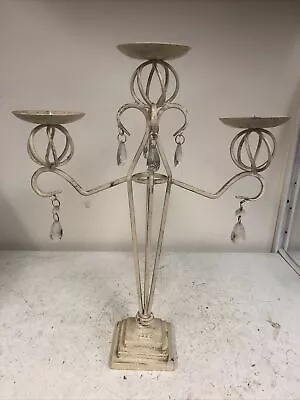 Single Old Shabby Chic Wrought Iron Heavy Triple Pillar Cream Candle Holder Home • £15.99