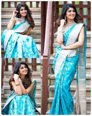 $70.18 • Buy Soft Silk Saree Blouse New Sari Indian Pakistani Wedding Bollywood Party Wear