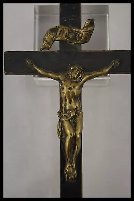 † 19th Memento Mori Exorcism Protector Crucifix Black Wood Cross Brass Corpus † • $269.99