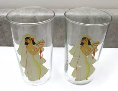 2 Vintage Risque' Peek A Boo Nude Bride  5  Drinking Glasses Naughty Fun Bridal • $11.99