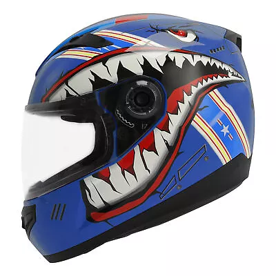 DOT Motorcycle Youth Full Face Helmet Kids Bike Shark Marine Blue Quick Release • $45.99