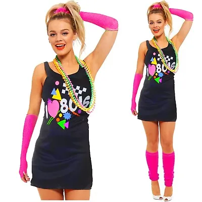 80s Dress Costume Ladies I Love The 1980s Hen Festival Neon Fancy Dress   • £10.99