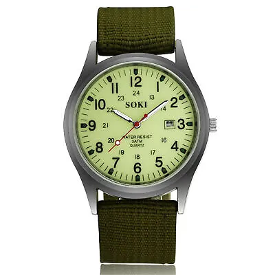 Men's Military Army Luminous 24 Hours Dial Nylon Strap Date Quartz Wrist Watch F • $9.99