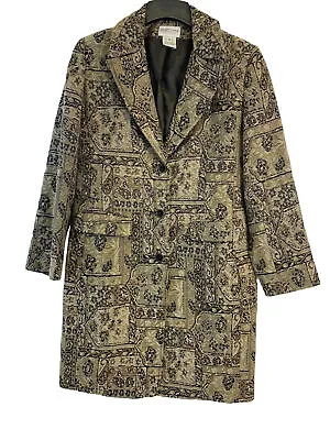 Newport News Brocade Jacquard Button Jacket Vintage Pea Coat Mid Length Women 12 • $39