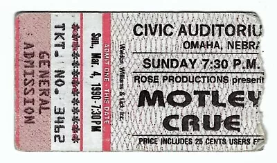 Motley Crue Faster Pussycat 3/4/90 Omaha NE Civic Aud Rare Ticket Stub • $14.99